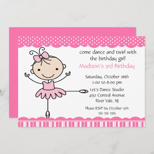 Ballerina Tanz Geburtstag Einladung (Vorne/Hinten)