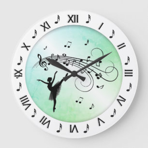 Ballerina Tanz mit Musiknoten Green Große Wanduhr