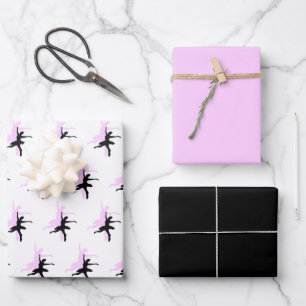 Ballerina Tanz Rosa und Schwarz Geschenkpapier Set
