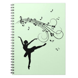 Ballerina Tanzen mit Music Green Notizblock