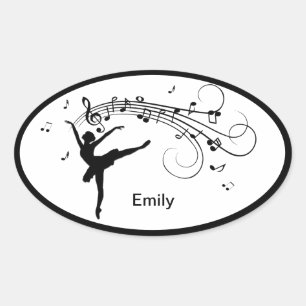 Ballerina Tanzen mit Musiknoten Ovaler Aufkleber