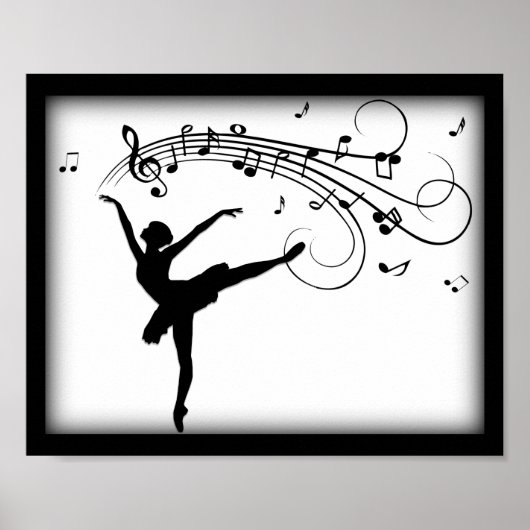 Ballerina Tanzen mit Musiknoten Poster (Vorne)