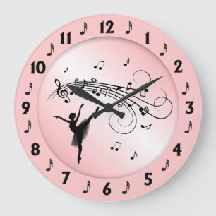 Ballerina Tanzen mit Musiknoten Rosa Große Wanduhr