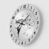 Ballerina Tanzen mit Musiknoten Silver Große Wanduhr (Winkel)