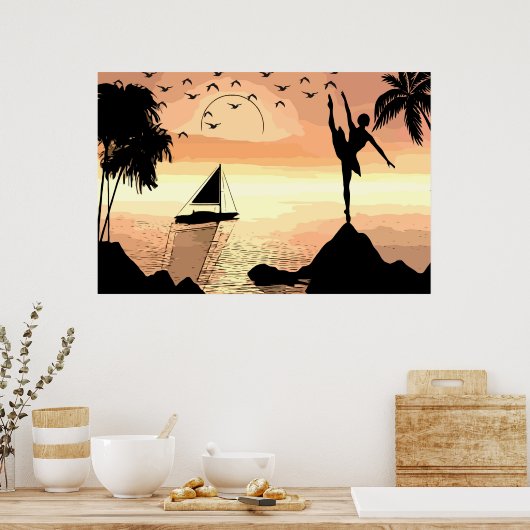 Ballerina Tanzen Sunset Abstrakte Silhouette Poster (Küche)