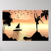 Ballerina Tanzen Sunset Abstrakte Silhouette Poster (Vorne)