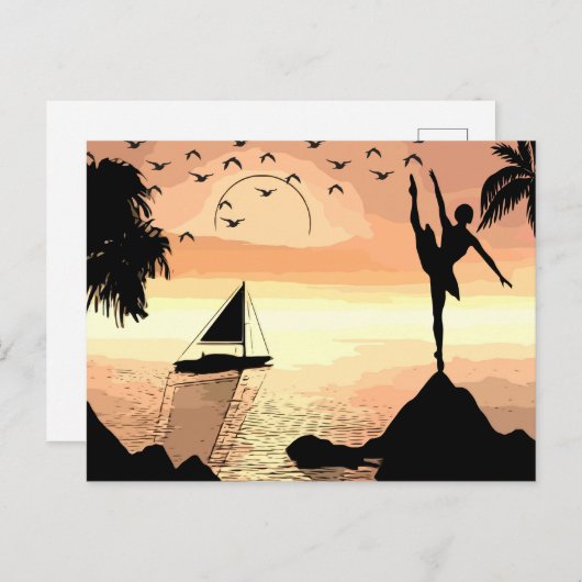 Ballerina Tanzen Sunset Abstrakte Silhouette Postkarte (Vorne/Hinten)