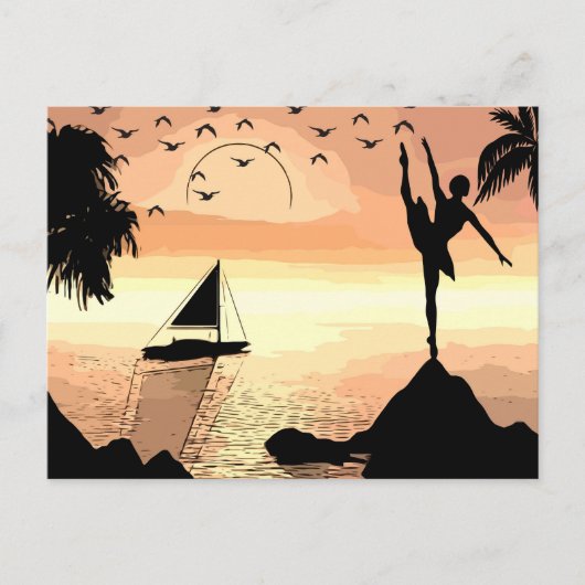 Ballerina Tanzen Sunset Abstrakte Silhouette Postkarte (Vorderseite)