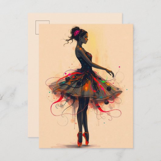 Ballerina Tanzt in Farbexplosion Postkarte (Vorne/Hinten)