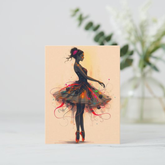 Ballerina Tanzt in Farbexplosion Postkarte (Stehend Vorderseite)