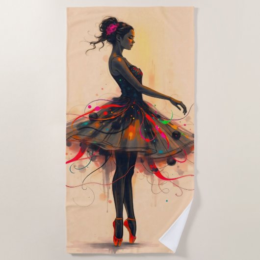 Ballerina Tanzt in Farbexplosion Strandtuch (Vorderseite)
