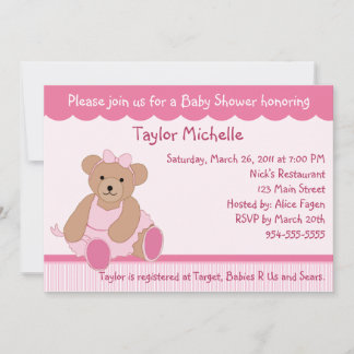 Ballerina Teddy Bear Baby Shower Einladung