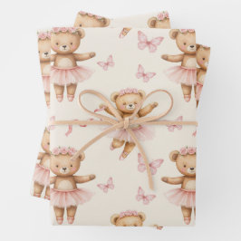 Ballerina Teddy Bears Pink Tutus und Schmetterling Geschenkpapier Set