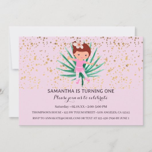 Ballerina Tropical Sparkle Einladung (Vorderseite)