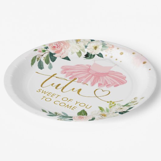 Ballerina Tutu Babyduschplatte Pappteller (Schrägansicht)