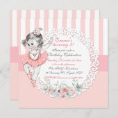 Ballerina Tutu Ballett Rosa Streifen Spitze Einladung (Vorne/Hinten)