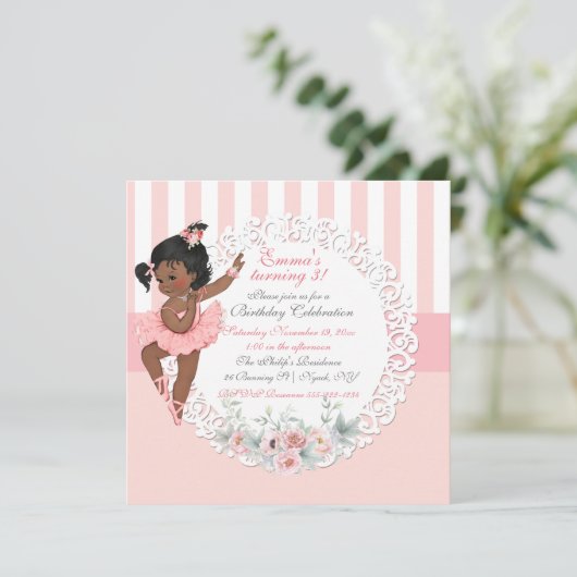 Ballerina Tutu Ballett Rosa Streifen Spitze Einladung (Stehend Vorderseite)