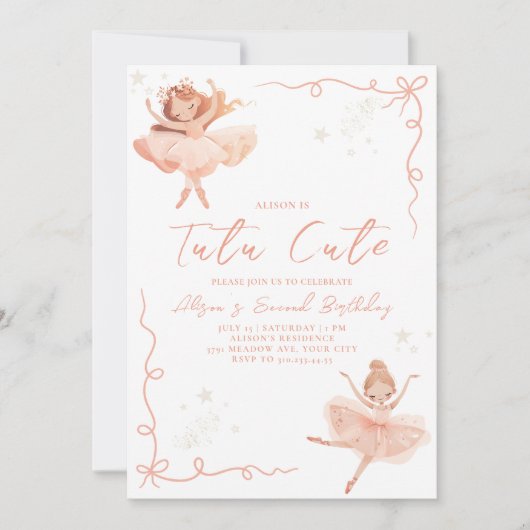Ballerina Tutu Einladung zum 2. Geburtstag (Vorderseite)