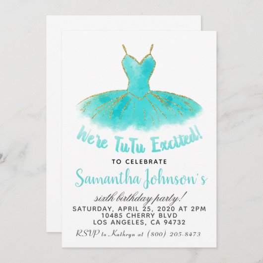 Ballerina TuTu Einladung zum Geburtstag (Vorne/Hinten)
