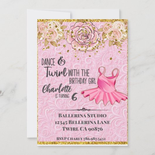 Ballerina Tutu Einladung zum Geburtstag (Vorderseite)