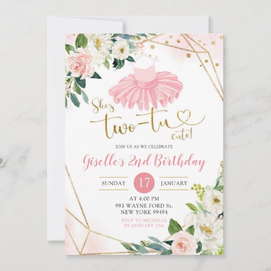 Ballerina Tutu Girl Zum zweiten Geburtstag Einladu Einladung (Vorderseite)