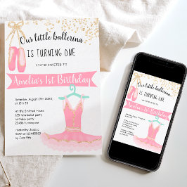 ballerina tutu Gold Glitzer confetti 1. Geburtstag Einladung