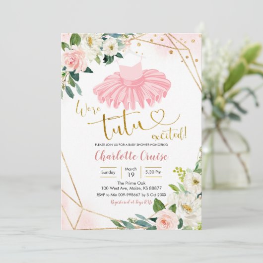 Ballerina Tutu Kinderdusche Einladung (Stehend Vorderseite)