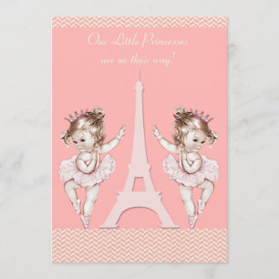 Ballerina Twins Eiffelturm Chevrons Babydusche Einladung