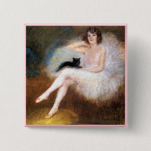 Ballerina u. schwarze Katze Button