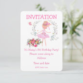 Ballerina und Blumendesign Einladung zum Geburtsta (Stehend Vorderseite)