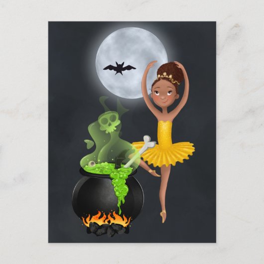 Ballerina und Cauldron Ballett Halloween Vollmond Postkarte (Vorderseite)