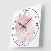 Ballerina und Lily of the Valley Floral on Pink Quadratische Wanduhr (Winkel)