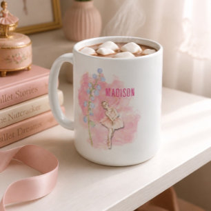 Ballerina und Maiglöckchen-Blumen auf Rosa Kaffeetasse