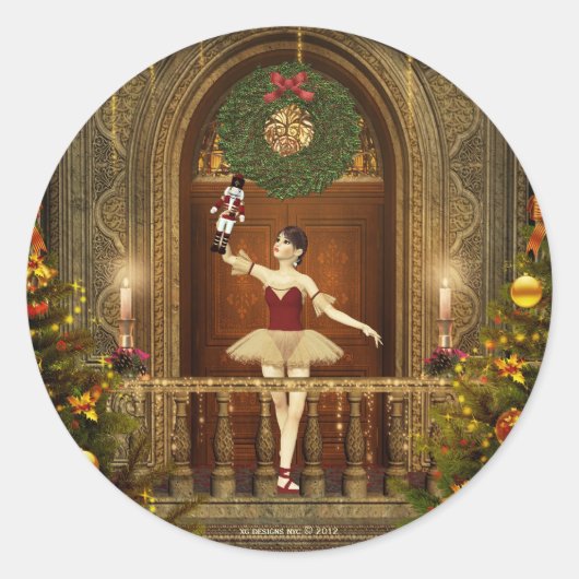 Ballerina und Nutcracker Holiday Round Stickers (Vorderseite)