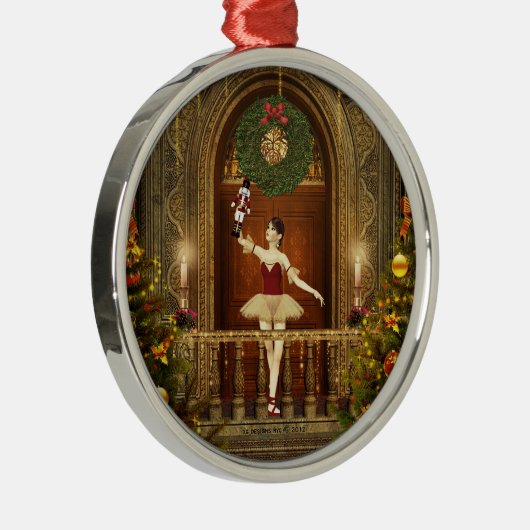 Ballerina und Nutcracker Rundsilber Silbernes Ornament (Rechts)