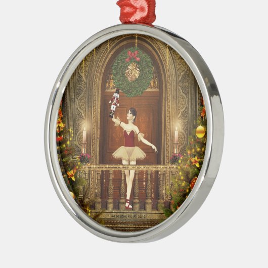 Ballerina und Nutcracker Rundsilber Silbernes Ornament (Links)