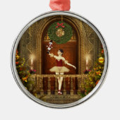 Ballerina und Nutcracker Rundsilber Silbernes Ornament (Vorne)