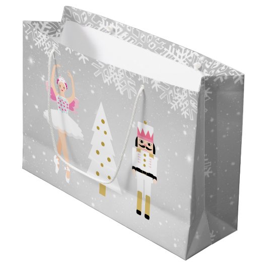 Ballerina und Nutcracker Weihnachtsgeschenktasche Große Geschenktüte (Vorderseite Schrägansicht)
