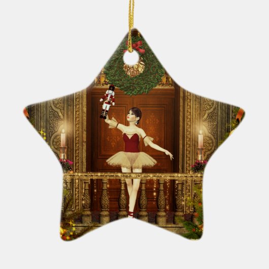 Ballerina und Nutcracker Weihnachtssternornament Keramikornament (Vorne)