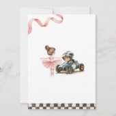 Ballerina und Rennwagen Gemeinsamer Geburtstag Einladung (Rückseite)
