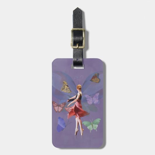 Ballerina und Schmetterlinge Gepäckanhänger (Vorderseite vertikal)
