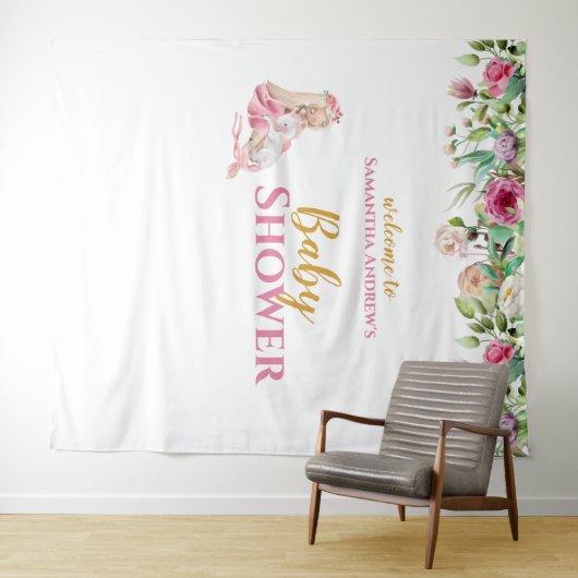 Ballerina & Unicorn Girly Babydusche Hintergrund Wandteppich (Beispiel (Horizontal))