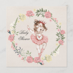 Ballerina Vintage Rose Wreath Baby Dusche Einladung