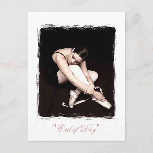 Ballerina weiße Postkarte am Ende des Tages (Vorderseite)