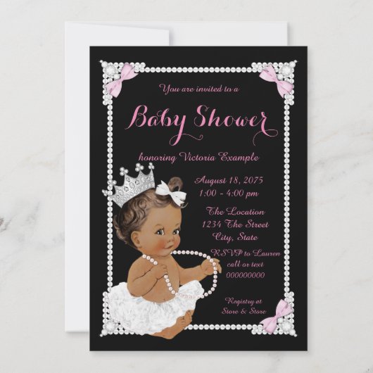 Ballerina White Tutu Pink Pearl Baby Dusche Einladung (Rückseite)