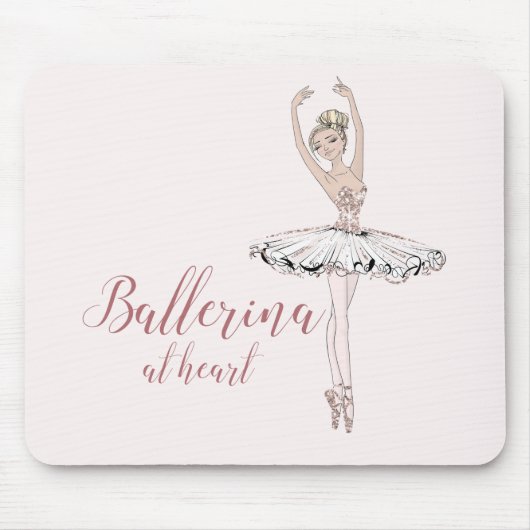 Ballerina zu Herzklopfen Einfache Rosa Glitzer Mousepad (Vorne)