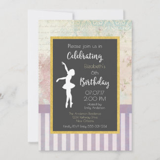 Ballerina zu Shabby Vintag Design Geburtstagsparty Einladung