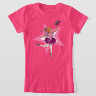 Ballerinamädchen-Sternrosa mit rotem Haar-Shirt T-Shirt