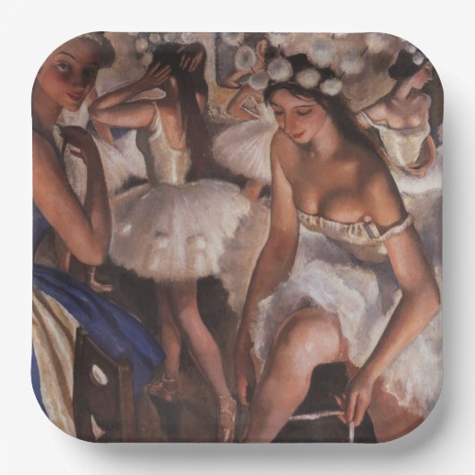 Ballerinas im Dressing Room (von Serebriakova) Pappteller (Vorderseite)