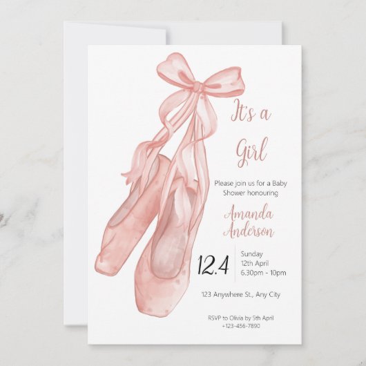 Ballet Baby Shower Invitation for Girls Einladung (Vorderseite)